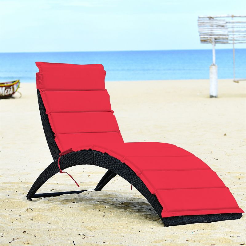 Costway Folding Patio Rattan Lounge Chair Chaise Cushioned Portable Garden, 1 of 9