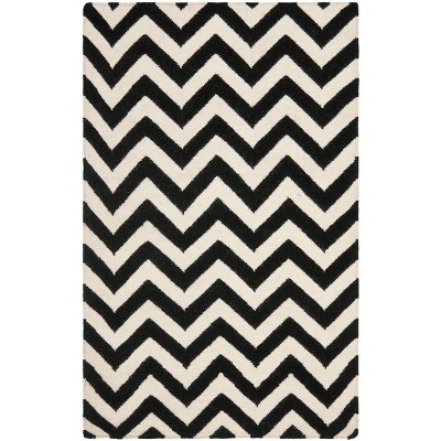Dhurries DHU557 Hand Woven Flat Weave Accent Rug Black / Ivory 3' X 5' - Safavieh.