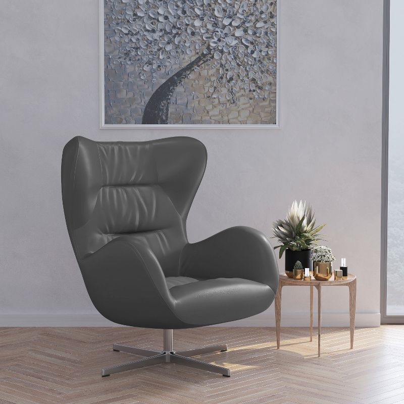 Merrick Lane Ergonomic High-Back Lounge Chair 360° Swivel Accent Chair Side Chair with 4 Star Alloy Base, 3 of 17