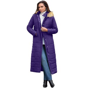 Roaman's Women's Plus Size Maxi Length Quilted Puffer Jacket - 1 of 4