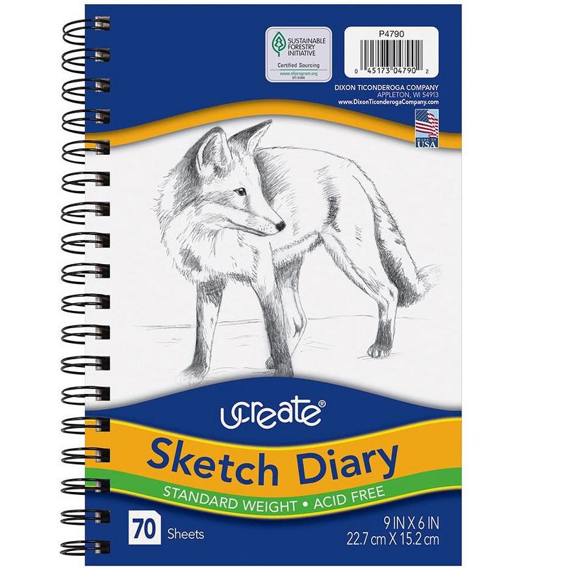 Pacon Art 1st Sketch Diary 9" x 6" White 70 Sheets/Pad (4790) P4790, 1 of 3