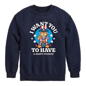 Boys' - Garfield - Want You To Have A Happy Fourth Graphic Long Sleeve Fleece Sweatshirt - 1 of 4