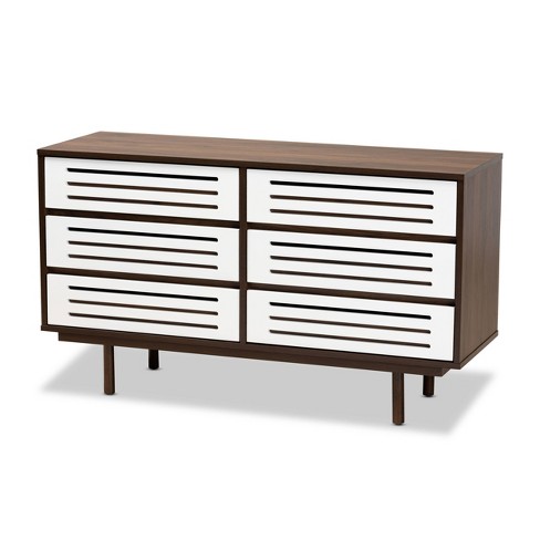 6 Drawer Wood Dresser And Meike Two tone Walnut white Baxton