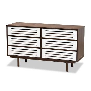 6 Drawer Wood Dresser and Meike Two-Tone Walnut/White - Baxton Studio