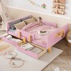 TopComfy Beds Full Size Platform Bed with Storage Drawers Solid Wood Beds Frame with Bed Guardrail for Bedroom, Pink, 78.74"*59.06"*23.23" - 4 of 4