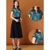 INSPIRE CHIC Women's Satin Stand Collar Work Cap Sleeve Floral Blouse - 2 of 4