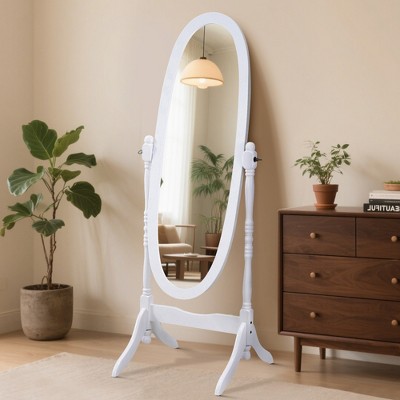 Dolonm Queen Anne Style 16 in. W x 59.25 in. H Floor Mirror Standing Mirror Tilting Oval Wood Full Length Mirror