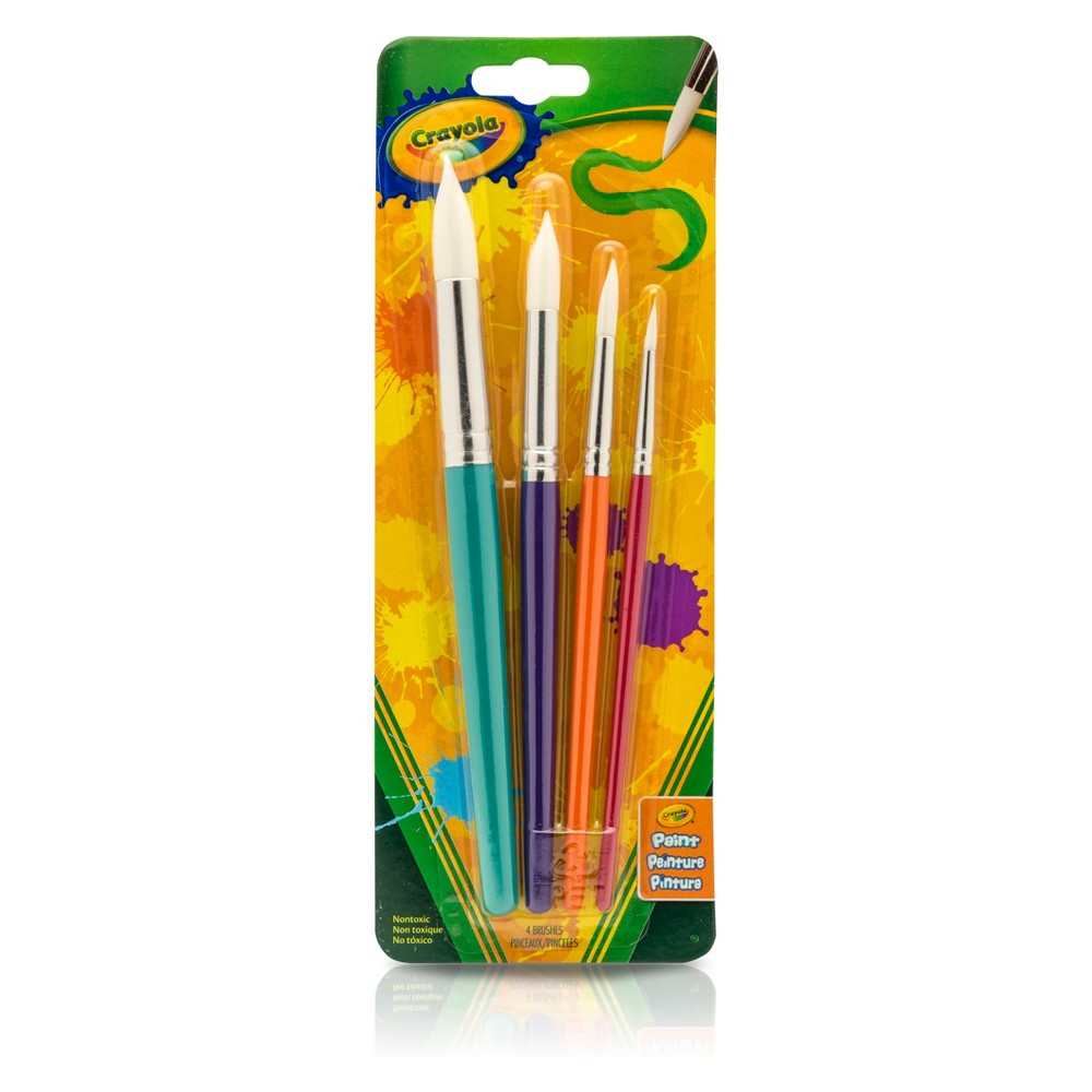 Crayola 4ct Big Paint Brushes with Round Tips: Kids' Art Supplies, Toddler Paint Brush Set, Multicolor Brights