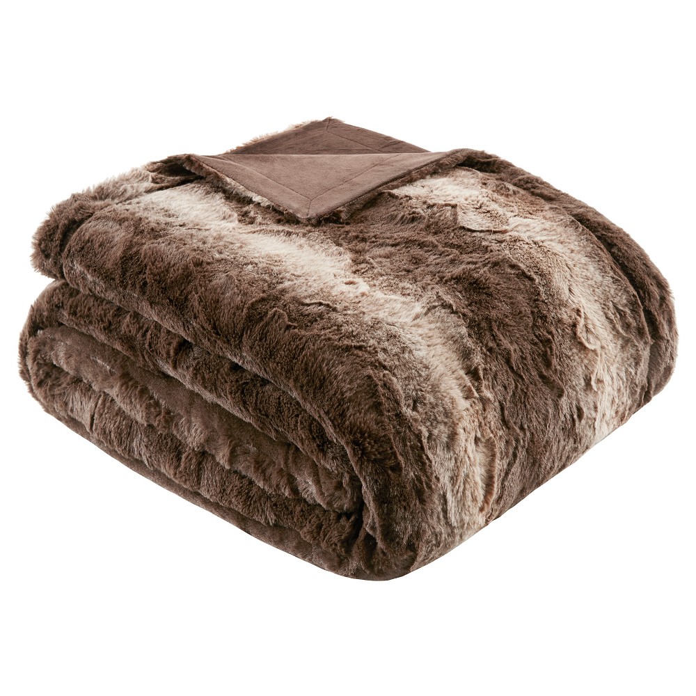 Photos - Duvet 80"x96" Marselle Faux Fur Oversized Bed Throw Blanket Chocolate