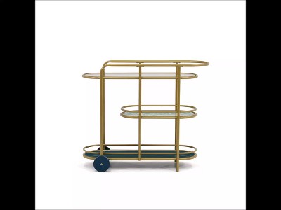 Satin Gold Coral Cape Bar Cart with Tempered Glass Shelves