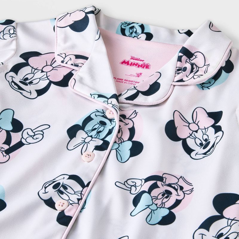 Toddler Girls' 2pc Minnie Mouse Button Down Coat Pajama Set - White, 3 of 4