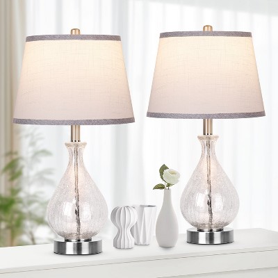 ROTTOGOON 22.5" Glass Table Lamp Set of 2 LED Touch Control 3 Way Dimmable Modern Bedside Lamp White Fabric Shade Blue