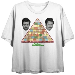 Ron Swanson's Pyramid of Greatness Women's White Crop Tee- - 1 of 3