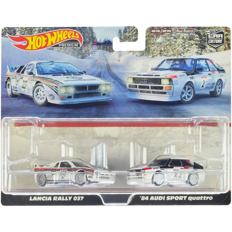 Lancia Rally 037 #037 White w/Stripes & 1984 Audi Sport Quattro #2 White Set of 2 Cars Diecast Model Cars by Hot Wheels, 1 of 4