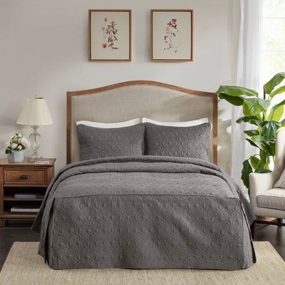 King Dark Grey Microfiber Quilted Bedspread Set
