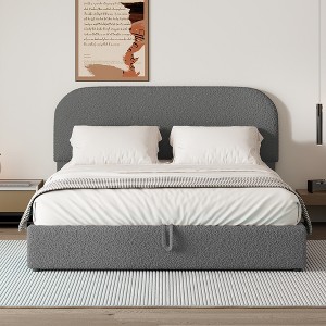 Full/Queen Size Teddy Fleece Upholstered Platform Bed with Hydraulic Storage System 4S - ModernLuxe - 1 of 4
