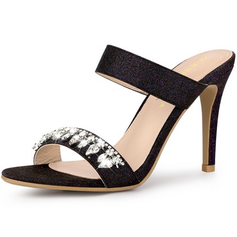 Allegra K Women's Glitter Rhinestone Stiletto Heels Sandals Black 6 ...
