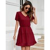 WhizMax Women's Petite V-Neck Puff Sleeve Ruffled Midi Dresses - 2 of 4