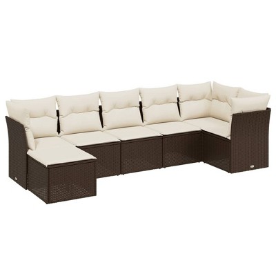 vidaXL Garden Sofa Set Brown Poly Rattan, Powder-Coated Steel Large