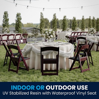 Red Mahogany Resin Folding Chair with Black Vinyl Seat - 4 Pack