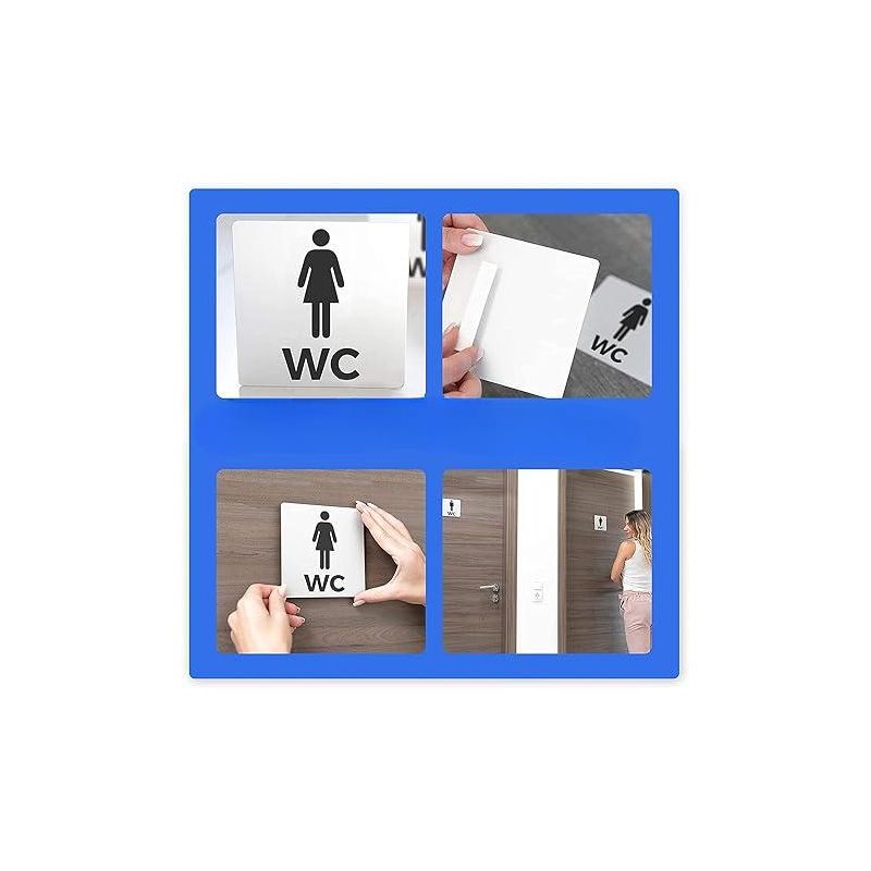 WYT "Bamodi XXL" Toilet Signs - Male & Female Bathroom Plaques - Aluminium Square - Matte Look - Easy To Apply - Set of 2 - 4.9" x 4.9", 6 of 8
