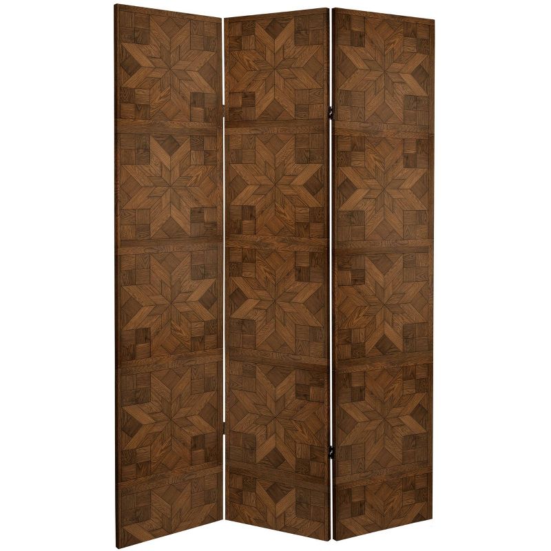 6&#34; Double Sided Walnut Wood Pattern Canvas Room Divider Brown - Oriental Furniture, 4 of 10