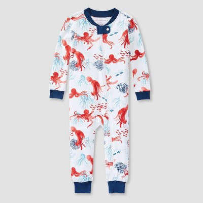 Image of Burt's Bees Baby® Baby Boys' Tides Snug Fit Footless Pajama Jumpsuit - Dark Blue 12M