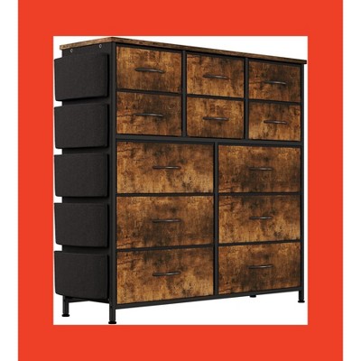 Garvee Stylish Storage Dresser - Tall Unit with 12 Drawers, Featuring 5 Gray Fabric Bins, Sturdy Metal Frame