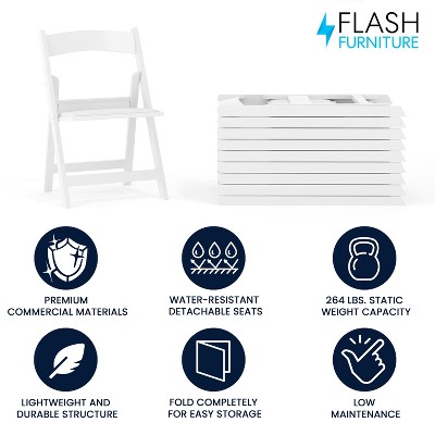 White Resin Folding Kids Chair with Vinyl Cushions, Set of 10