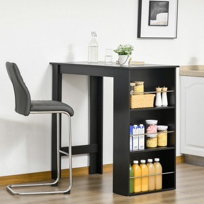 Contemporary Black Wood Bar Height Table with Storage Shelves
