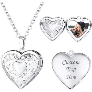 U7 Women's 14K Gold/Platinum Photo Locket Necklace - 20 Inch Custom Heart Pendant, Personalized Gift for Her - 1 of 4