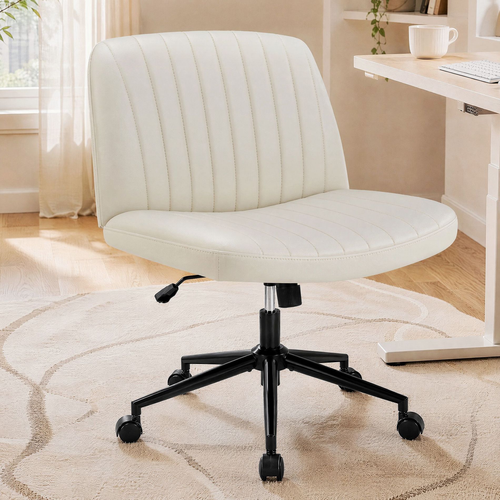 JIONJOY Criss Cross Armless Cross Legged Office Desk Chair, Adjustable Height 360°Swivel Wide Seat Ergonomic Chair for Home Office Vanity