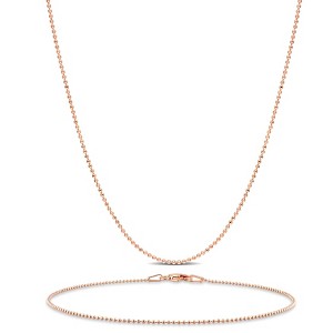 EVERLY JEWELRY | Sterling Silver 1mm Ball Chain Necklace and Anklet Set- Multiple Metal Color Options - 1 of 4