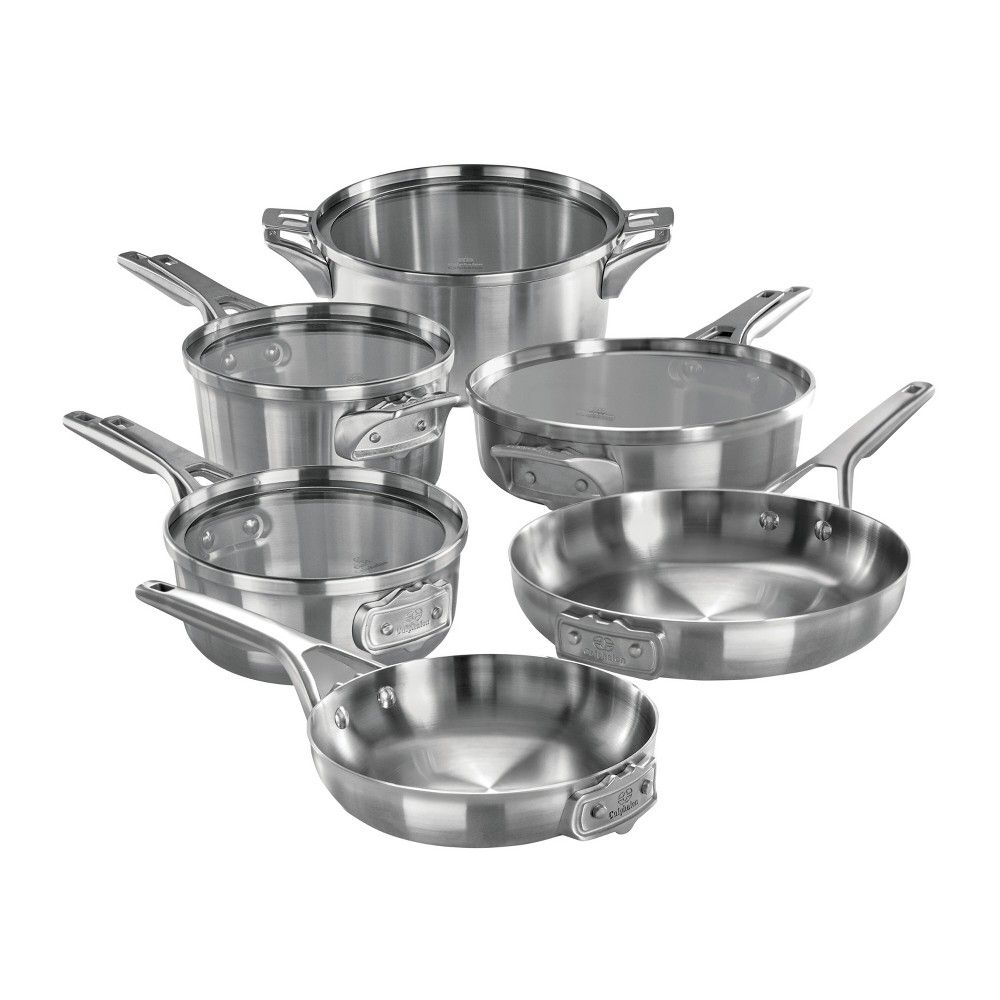 Photos - Stockpot Calphalon Premier 10pc Stainless Steel Space Saving Cookware Set: Stackable Pans, Tempered Glass Lids, Induction Safe 