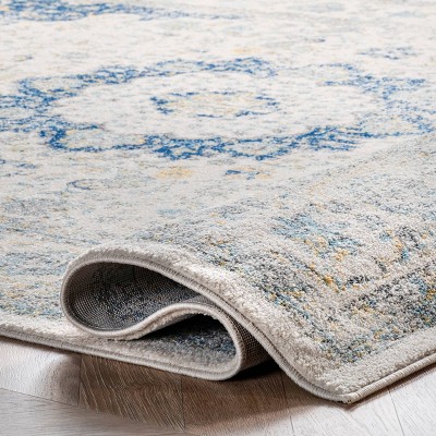 Blue Reversible Synthetic Persian Style Runner Rug, 2' 6" x 10'