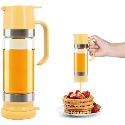 Glass Honey Dispenser No-Drip with Handle - 12 oz Maple Syrup Jar for Coffee, Pancakes & Waffles