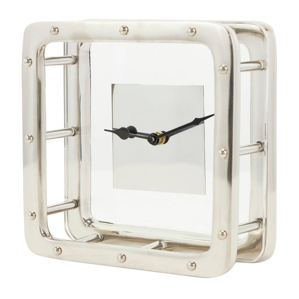 Photos - Wall Clock 8"x8" Aluminum Floating Clock Silver - Olivia & May