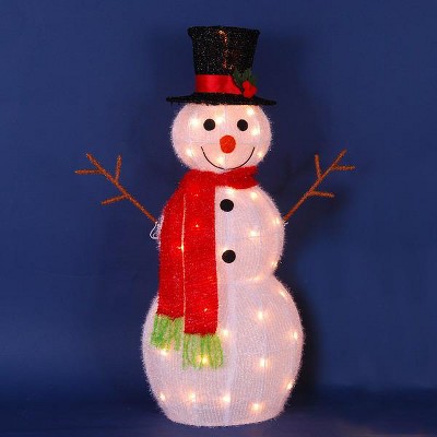 Penn 35" White and Red Lighted 3D Snowman with Top Hat Christmas Decor