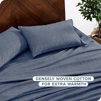 Heather Indigo Cotton Flannel Queen Sheet Set with Pillowcases