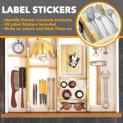 Expandable Bamboo Drawer Dividers with Labels and Inserts
