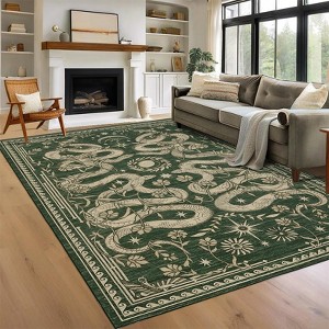 Washable Area Rug Snake Print Large Living Room Rug with Non-Slip Rubber Backing - 1 of 4