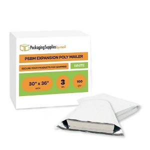 PSBM White 3 Mil Expansion Poly Mailers with Gusset Bottom, 30" x 36" x 5" ,100 Pieces - 1 of 4