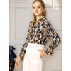 Allegra K Women's Floral Tie V Neck Chiffon Ruffle Trumpet Sleeve Blouse - 2 of 4