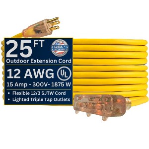 US Wire and Cable 12/3 Gauge Lighted Heavy Duty Triple Tap Extension Cords - 1 of 4