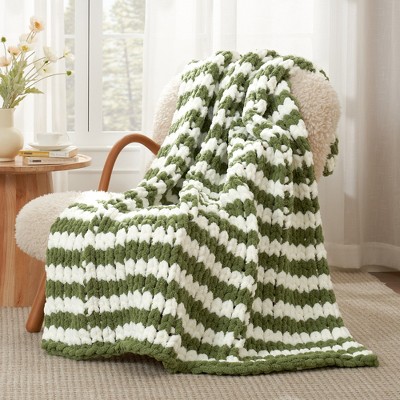 Handmade Chenille Throw Blanket , Chunky Knit Cable Knitted Crochet Blanket-Amelie Home