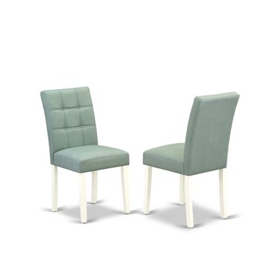 Linen White Round Pedestal Dining Table Set with Willow Green Faux Leather Chairs