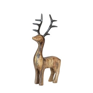 Storied Home Mango Wood Standing Reindeer with Aluminum Antlers, Natural and Black - 1 of 3