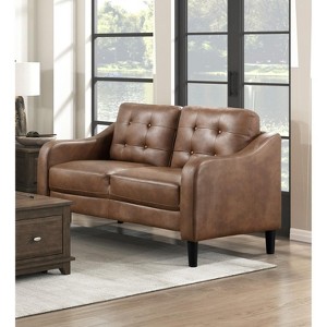 Grungis Modern Faux Leather Button-Tufted Loveseat Sofa with Contoured Arms, 2-Seater Couch with Solid Wood Frame for Living Room & Bedroom - 1 of 4