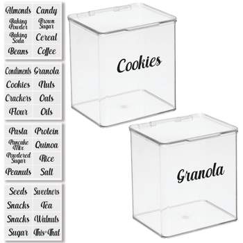mDesign Plastic Stackable Kitchen Storage Box, 2 Pack + 32 Labels - Clear