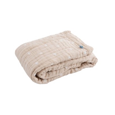 Image of Little Unicorn Cotton Muslin Baby Receiving Quilt - Taupe Cross